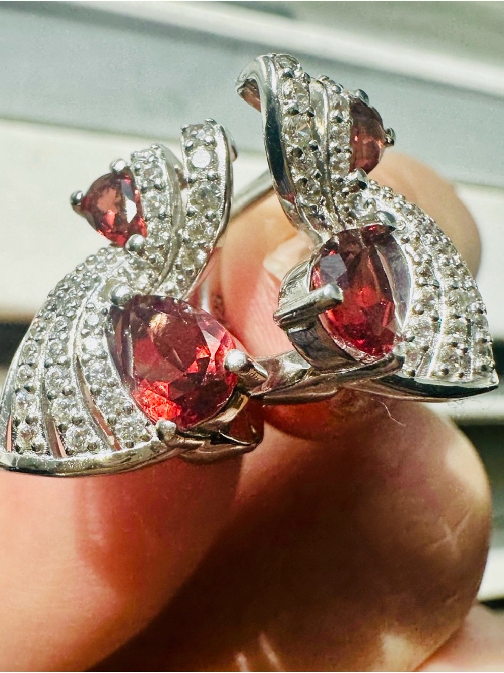 New Natural Garnet moissanite diamond earrings like ruby rubies hoop omega back